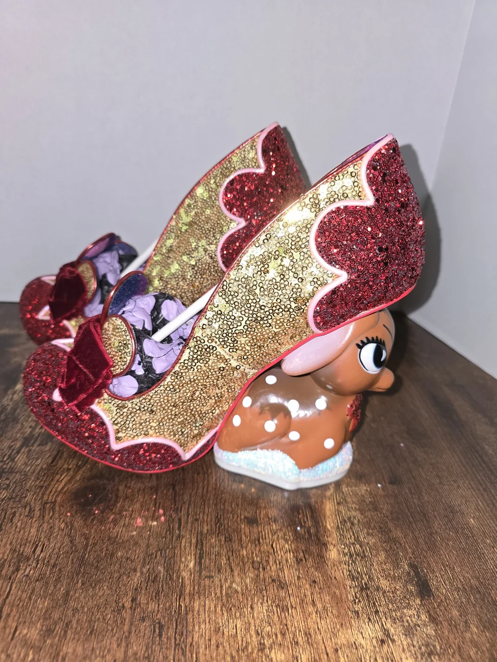 Irregular Choice Baby Deer Glitter Red Bow Heels - Picture 3 of 10